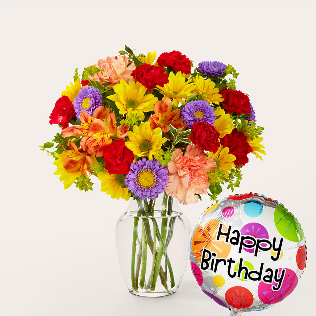 Kaleidoscope Bouquet with Birthday Balloon – TIFFANEY'S FLOWERS & GIFTS, Junction City KY