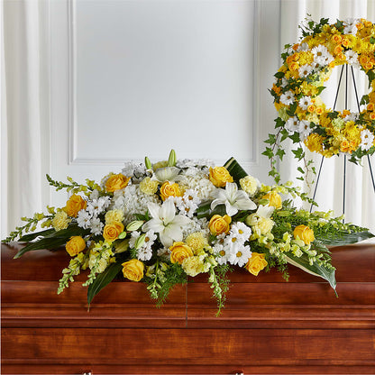 Golden Harmony Casket Spray – TIFFANEY'S FLOWERS & GIFTS, Junction City KY